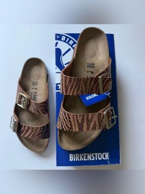 Birkenstock [9] Arizona Synthetics Zebra Pecan Sandals Narrow Fit 1029509